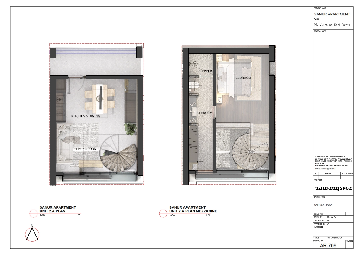 Studio Apartment Mezzanine Tirta (Level 1 / Unit 2A) floor plan